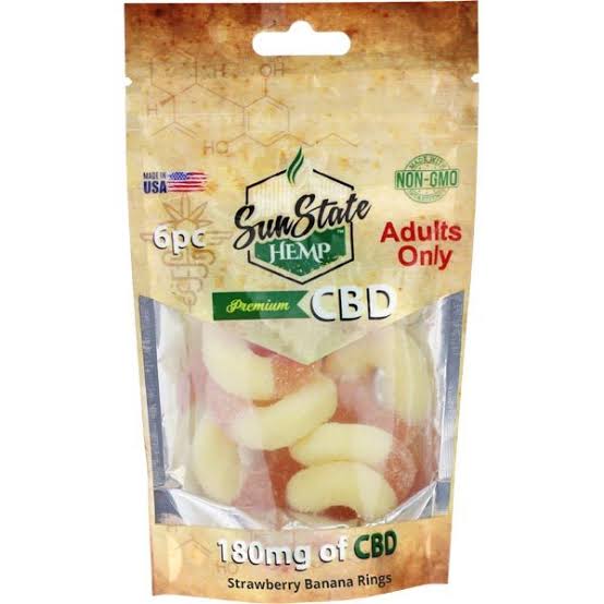 Sun State – CBD Strawberry Rings – 180mg CBD – 6pc Bag